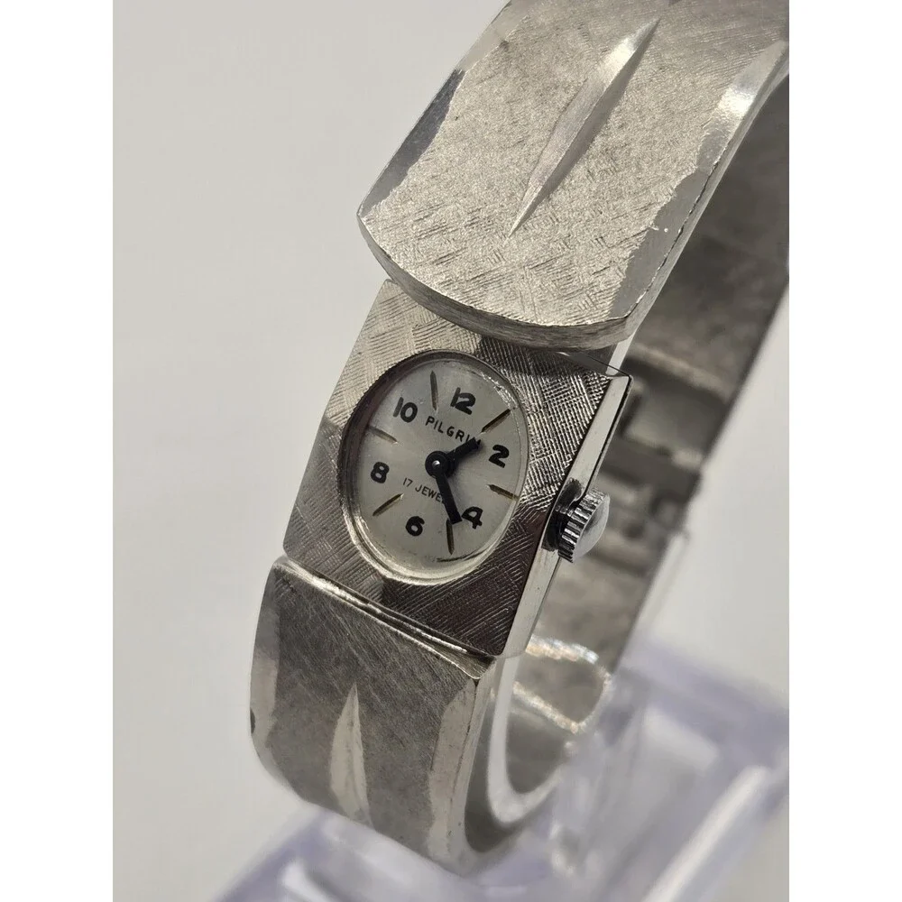 Vintage Pilgrim Swiss 17 Jewels   Mechanical Stainless Steel Hidden Face Watch